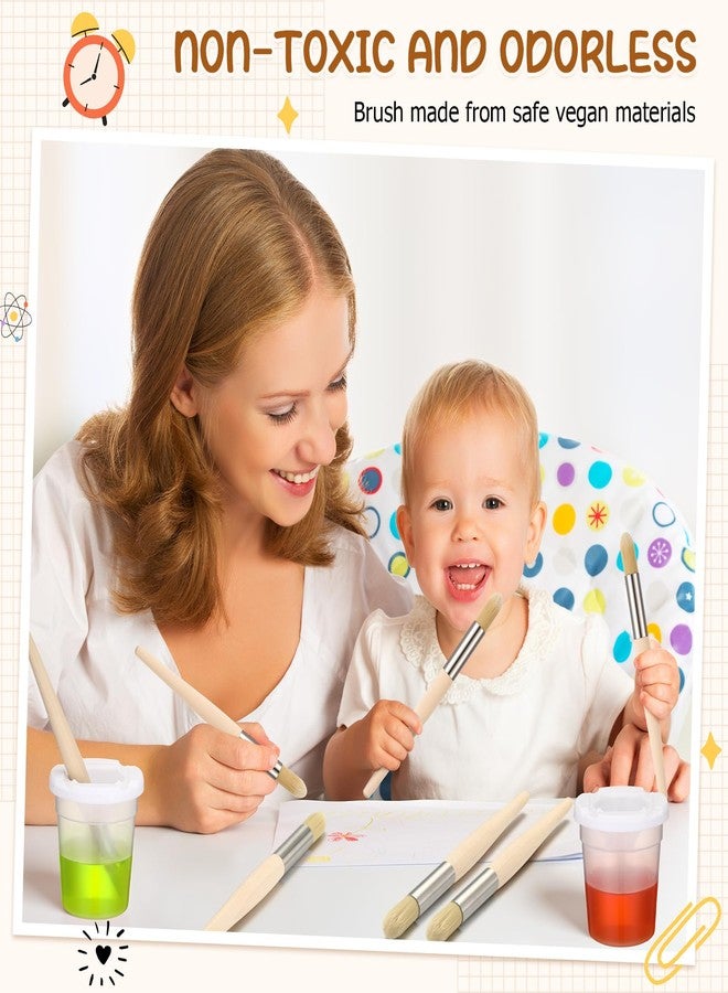 Sinload 6 Set Watercolor Paint Brushes and Paint Cups with Lids for Kid Toddler Baby Jumbo Brushes with Chubby Wood Handles Easy to Grip Paintbrushes Non Toxic Vegan Bristles for Craft Painting Art - Image 4